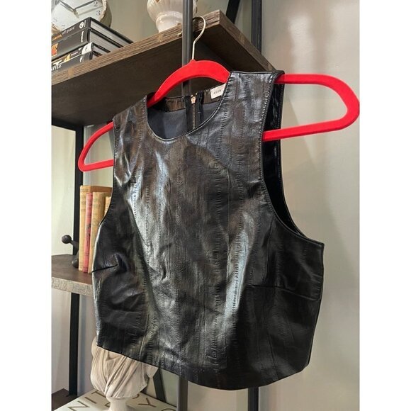 Good American Better Than Leather Faux Leather Top Black Womens Size 0 XS - Picture 6 of 11